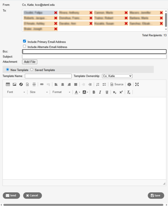 Mass Email pop-up