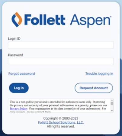 Aspen logon page