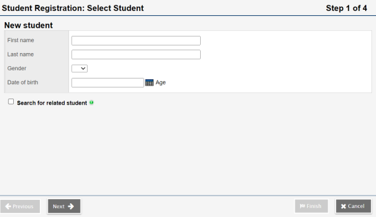 Step 1 Student Registration wizard