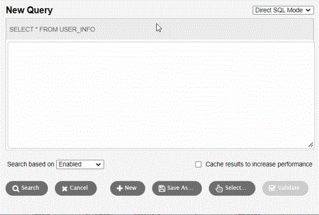 New Query pop-up with Direct SQL Mode selected